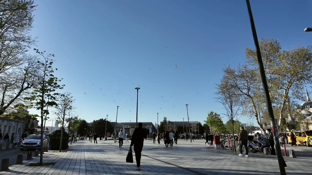 A wide, flat, smoothly paved square with no steps anywhere in it.